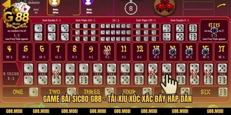 Chơi Game bài Sicbo G88 Tài xỉu xúc xắc đầy hấp dẫn